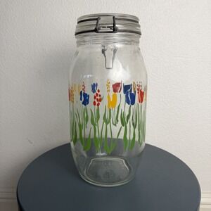 Vintage Arc Floral Tulip 2L Glass Canister Jar Made in France 70s